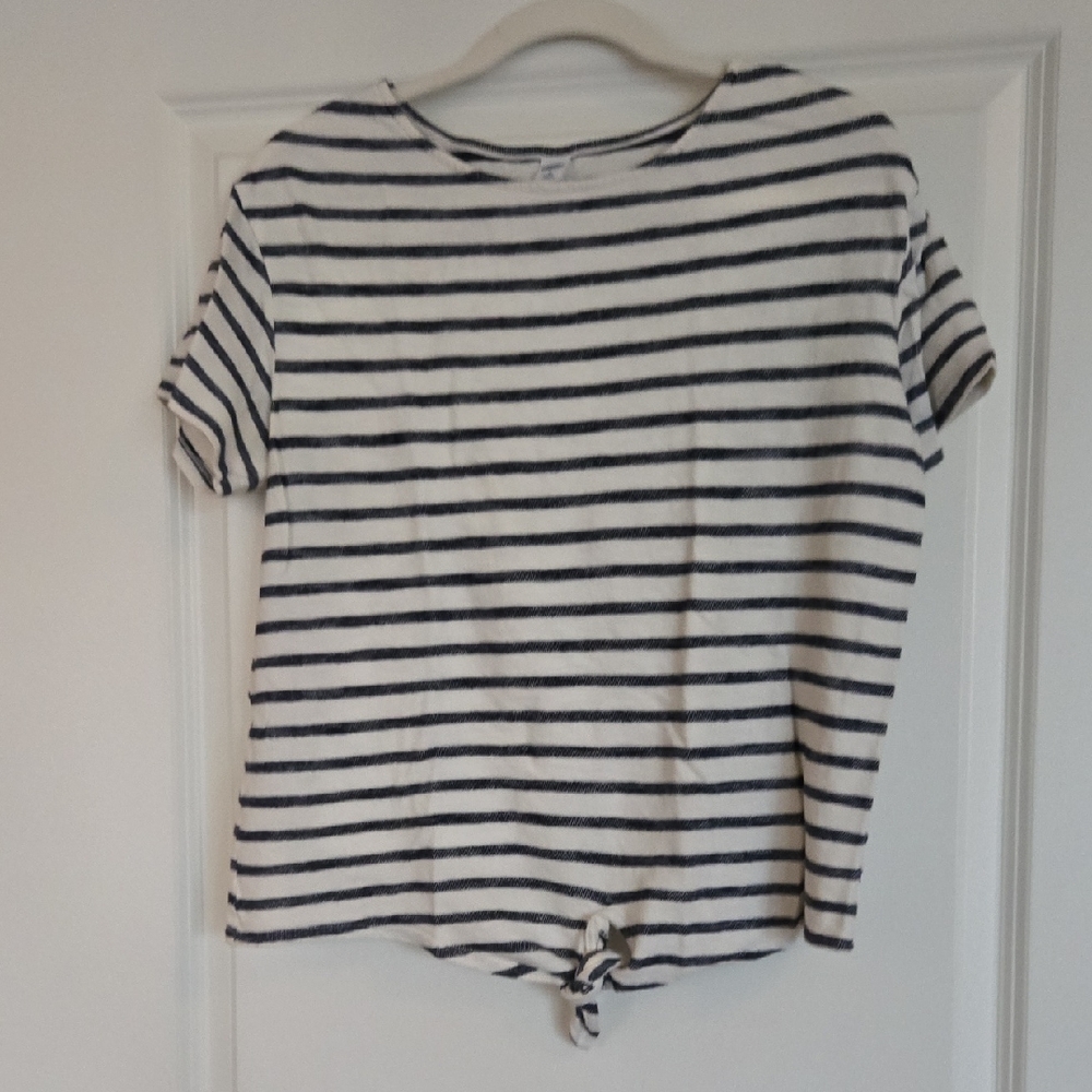 Old Navy White and Navy Striped Front-Tie Tee